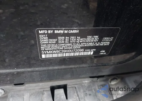 2017 BMW X6 M z USA, uszkodzony, nr VIN 5YMKW8C39H0U72096